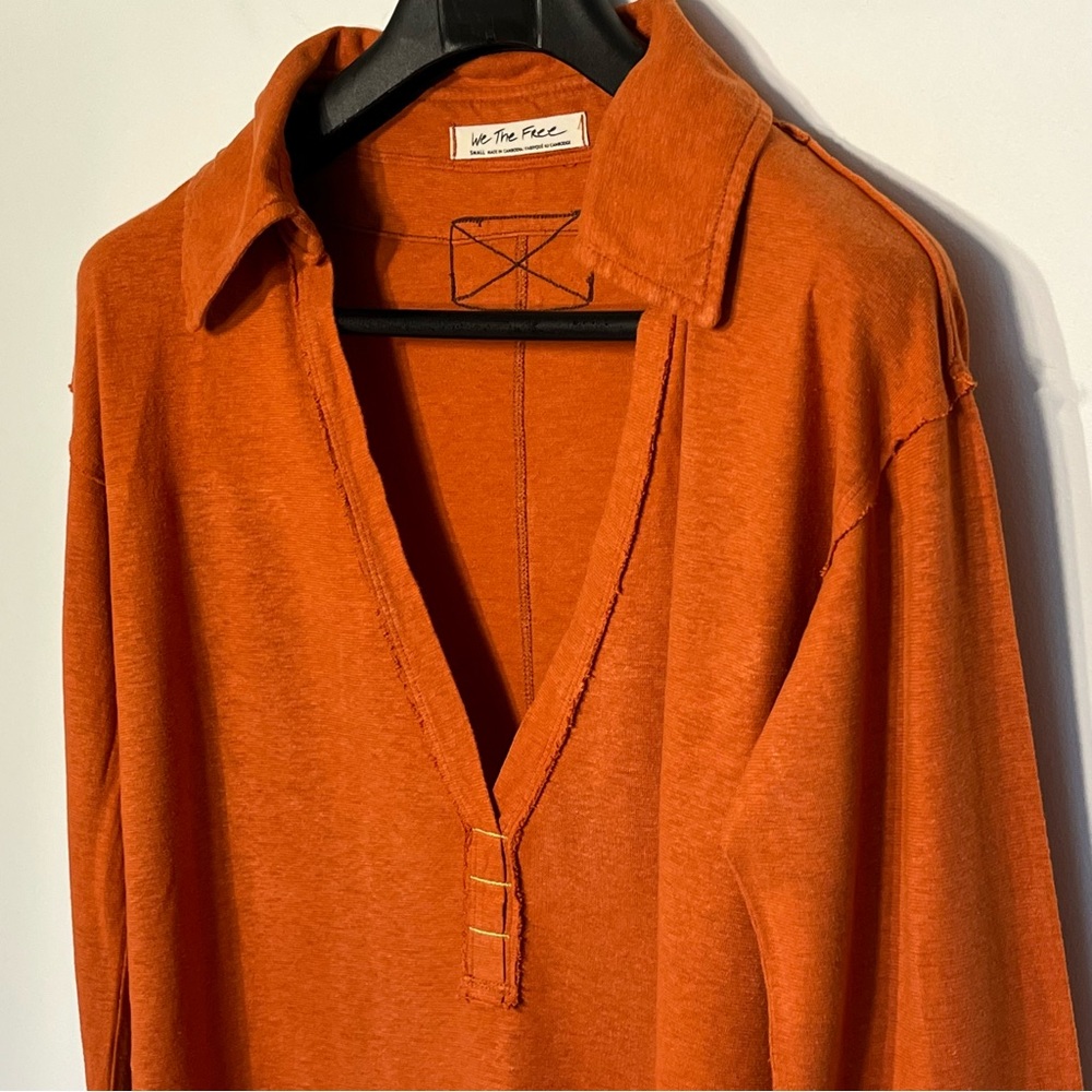 Free People We The Free Raina Johny Collar shirt deep v-neck exposed seams small - Picture 3 of 8